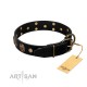 "Wild Spirit" FDT Artisan Black Leather Dog Collar with Gold-like Studs and Medallions with Skulls