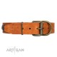 "Call of Feat" FDT Artisan Tan Leather Dog Collar with Old Bronze-like Studs and Oval Brooches
