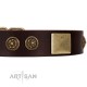 "Bow-Wow Effect" FDT Artisan Brown Leather Dog Collar with Plates and Ornate Studs