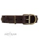 "Bow-Wow Effect" FDT Artisan Brown Leather Dog Collar with Plates and Ornate Studs