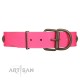 "Queen's Whim" FDT Artisan Fancy Walking Pink Leather Dog Collar Adorned with Old Bronze-like Plates and Studs