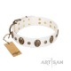 "Magic Bullet" FDT Artisan White Leather Dog Collar with Studs and Skulls