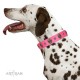 "Fashion Show" FDT Artisan Pink Leather Dog Collar with Old Bronze-like Skulls and Studs