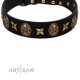 "Starry Saga" FDT Artisan Black Leather Dog Collar with Stars and Skulls