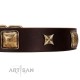 “Choco Dreams” FDT Artisan Brown Leather Dog Collar with Squares and Stars