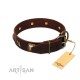 “Choco Dreams” FDT Artisan Brown Leather Dog Collar with Squares and Stars