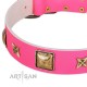 “Charm and Magic” FDT Artisan Pink Leather Dog Collar with Luxurious Decorations