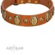 "Venus Breath" FDT Artisan Tan Leather Collar with Vintage Looking Oval and Round Studs