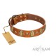 "Venus Breath" FDT Artisan Tan Leather Collar with Vintage Looking Oval and Round Studs