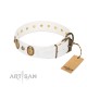 "Milky Lagoon" FDT Artisan White Leather Collar with Vintage Looking Oval and Round Adornments