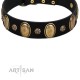 "Gilded Stones" FDT Artisan Brown Leather Dog Collar with Old Bronze-like Ovals and Studs - 1 1/2 inch (40 mm) wide