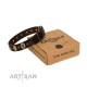 "Bronze Idol" FDT Artisan Brown Leather Dog Collar with Eye-catchy Ovals and Small Studs