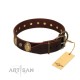 "Bronze Idol" FDT Artisan Brown Leather Dog Collar with Eye-catchy Ovals and Small Studs