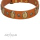 "Total Grace" FDT Artisan Tan Leather Dog Collar with Eye-catchy Ovals and Small Studs