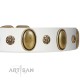 "Nifty Doodad" FDT Artisan White Leather Dog Collar with Amazing Large Ovals and Small Studs