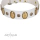 "Nifty Doodad" FDT Artisan White Leather Dog Collar with Amazing Large Ovals and Small Studs