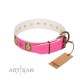 "Hotsie Totsie" FDT Artisan Pink Leather Dog Collar with Ovals and Small Round Studs