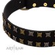 "Refined Pattern" FDT Artisan Black Leather Dog Collar with Two Rows of Stunning Decorations
