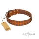 "Terra-cotta" FDT Artisan Tan Leather Dog Collar with Two Rows of Studs