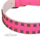 "Glamy Solo" FDT Artisan Pink Leather Dog Collar with Extraordinary Studs