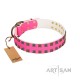 "Glamy Solo" FDT Artisan Pink Leather Dog Collar with Extraordinary Studs