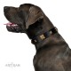 “Starry Harmony” FDT Artisan Black Leather Dog Collar with Squares and Stars for Comfortable Walking