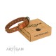 "Prez of the Pack" FDT Artisan Tan Leather Dog Collar with Skulls and Brooches