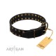 "Star Way" FDT Artisan Black Leather Dog Collar with Bronze-like Star Studs