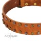 "Walk and Shine" FDT Artisan Tan Leather Dog Collar with Antiqued Studs