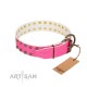 "Blushing Star" FDT Artisan Pink Leather Dog Collar with Two Rows of Small Studs