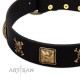 "Welcome on Board" FDT Artisan Black Leather Dog Collar with Skulls and Crossbones Combined with Squares