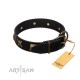 "Welcome on Board" FDT Artisan Black Leather Dog Collar with Skulls and Crossbones Combined with Squares