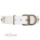 “Hella Cool” FDT Artisan White Leather Dog Collar Adorned with Plates and Rhombs