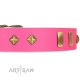 "Gentle Temptation" FDT Artisan Pink Leather Dog Collar with Goldish Plates and Studs