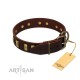 "Peace and Harmony" FDT Artisan Brown Leather Dog Collar with Plates