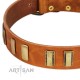 "Olive Slice" FDT Artisan Tan Leather Dog Collar with Engraved and Smooth Plates