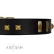 "Fit for Royalty" FDT Artisan Black Leather Dog Collar with Plates and Small Square Studs