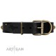"Fit for Royalty" FDT Artisan Black Leather Dog Collar with Plates and Small Square Studs