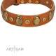 "Crystal Sand" FDT Artisan Tan Leather Collar with Vintage Looking Oval and Round Studs