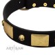 "Black Corsair" FDT Artisan Leather Dog Collar with Old Bronze-like Skulls and Plates