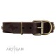 "Heavy Metal" FDT Artisan Brown Leather Dog Collar with Old Bronze-like Skulls and Plates