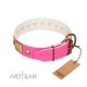 "Glammy Voyage" FDT Artisan Pink Leather Dog Collar with Stylish Bronze-like Decorations