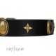 "Star Powder" FDT Artisan Black Leather Dog Collar with Ovals and Stars - 1 1/2 inch Wide
