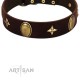 "Victory and Laurels" FDT Artisan Brown Leather Dog Collar with Ovals and Stars