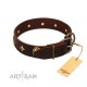 "Victory and Laurels" FDT Artisan Brown Leather Dog Collar with Ovals and Stars