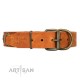 "Space Warrior" FDT Artisan Tan Leather Dog Collar with Ovals and Stars
