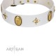 "Hollywood Star" FDT Artisan White Leather Dog Collar with Ovals and Stars - 1 1/2 inch Wide