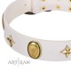 "Hollywood Star" FDT Artisan White Leather Dog Collar with Ovals and Stars - 1 1/2 inch Wide