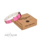 "Fashion Rush" FDT Artisan Pink Leather Dog Collar with Ovals and Stars