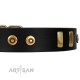 "Rare Dog" FDT Artisan Black Leather Dog Collar with Old Bronze-like Dotted Studs and Tiles